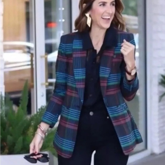CAbi Jackets & Blazers - CAbi Holiday One Button Plaid Lapel Collar Blazer Jacket Style 3850 Sz XS